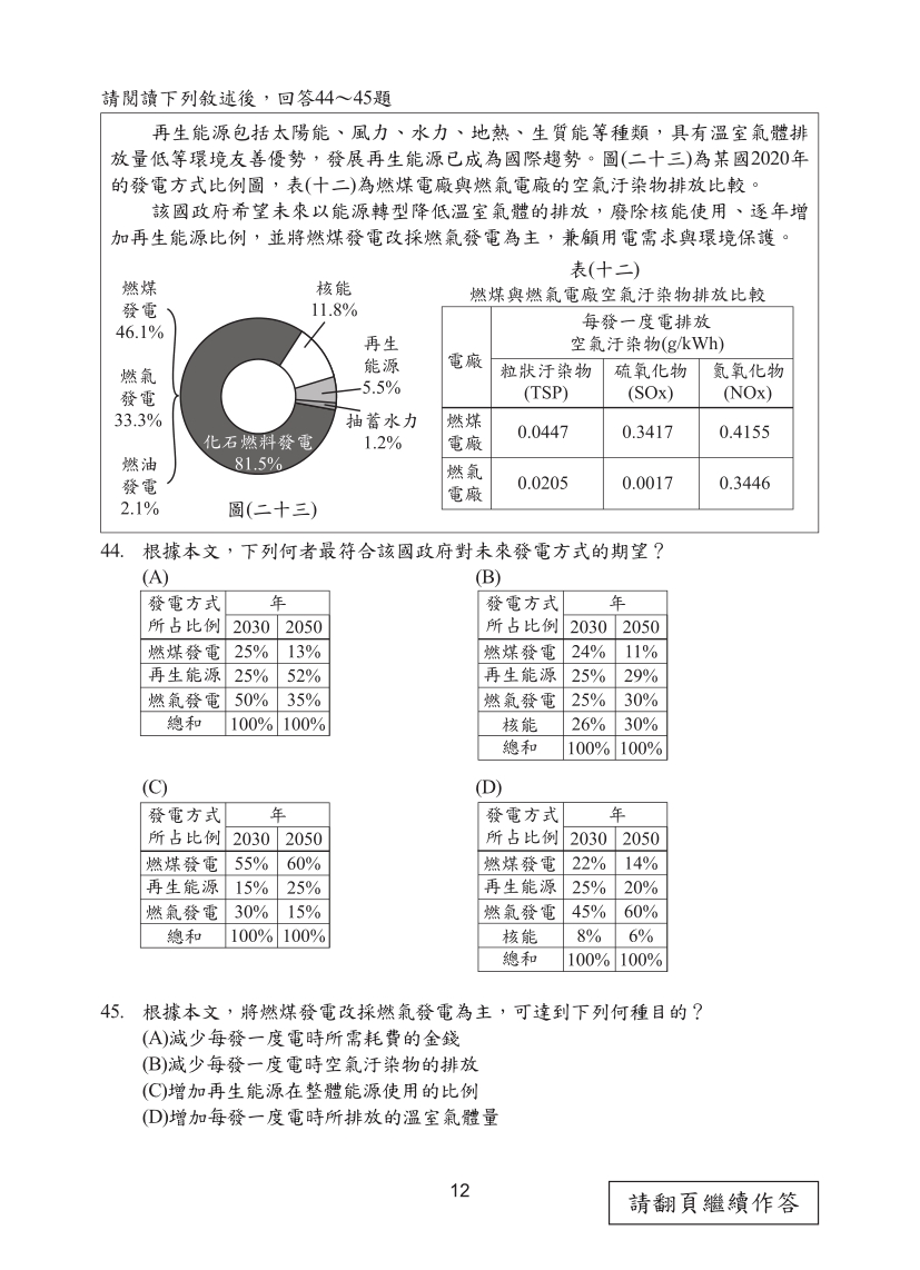 113年國中教育會考自然科完整試題及解答