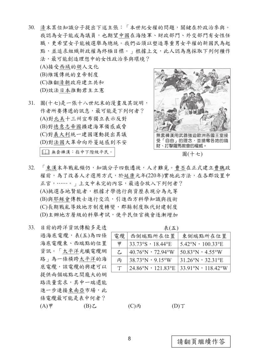 113國中教育會考社會科完整試題及解答