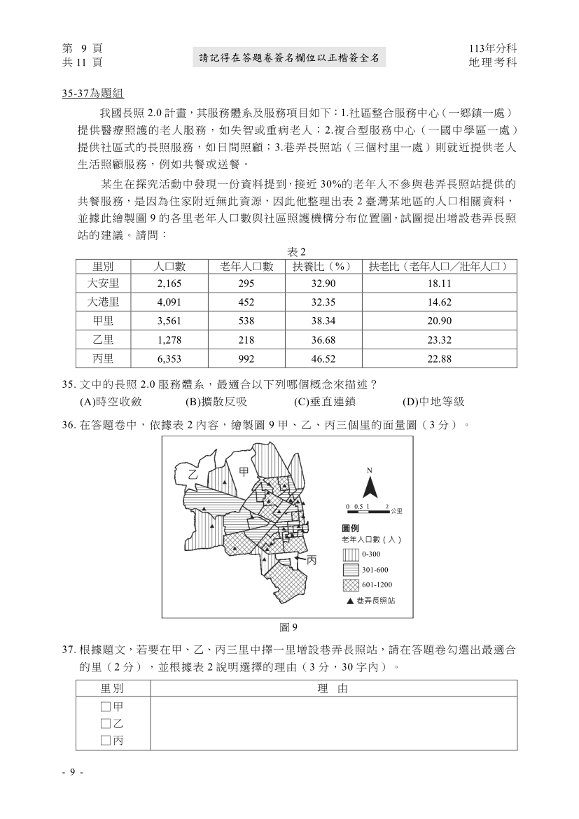 113分科測驗地理科試題與解答、113分科地理考科題目及答案