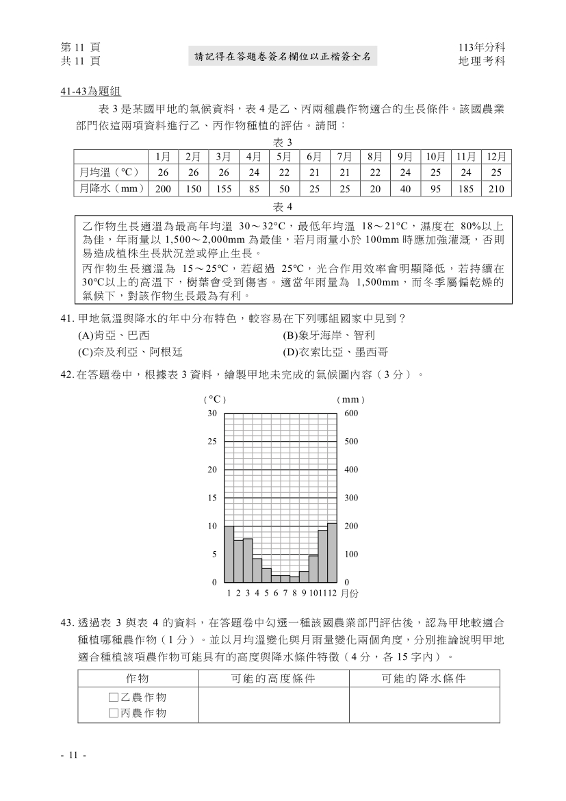 113分科測驗地理科試題與解答、113分科地理考科題目及答案