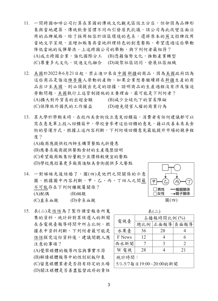 114國中教育會考社會科完整試題及解答