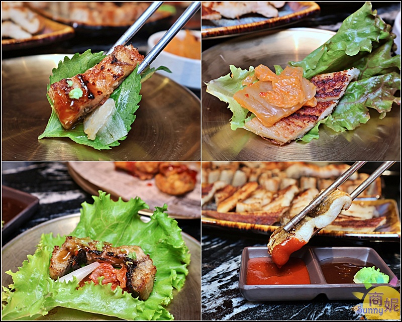 炭烤鰻魚搭配各種韓式小菜、芝麻葉、生菜葉、韓式辣醬等配料,口感層次豐富