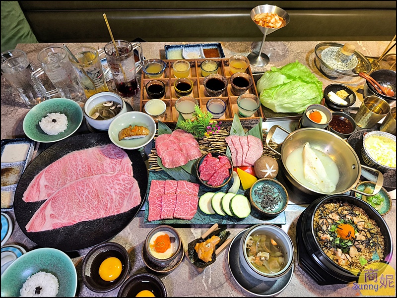 精誠壹山雙人套餐全景，包含和牛、海鮮、甜點