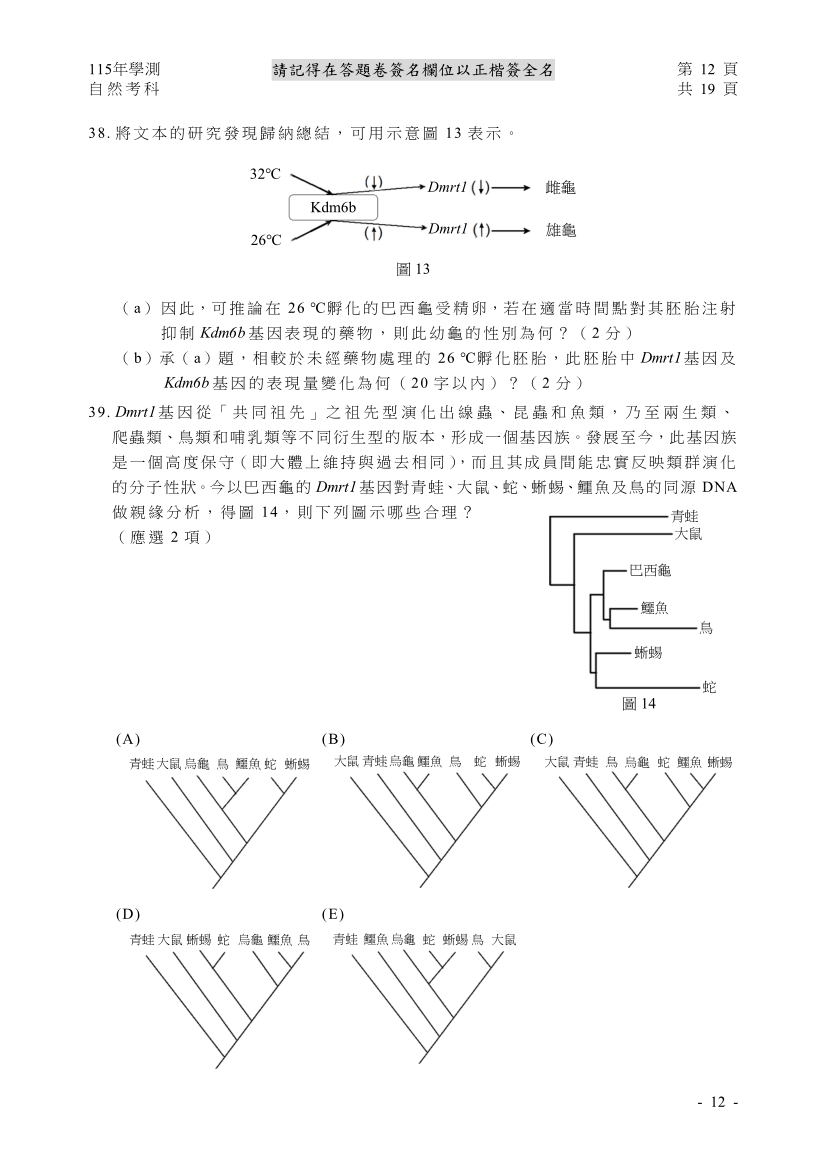 115大學學測自然完整試題及解答