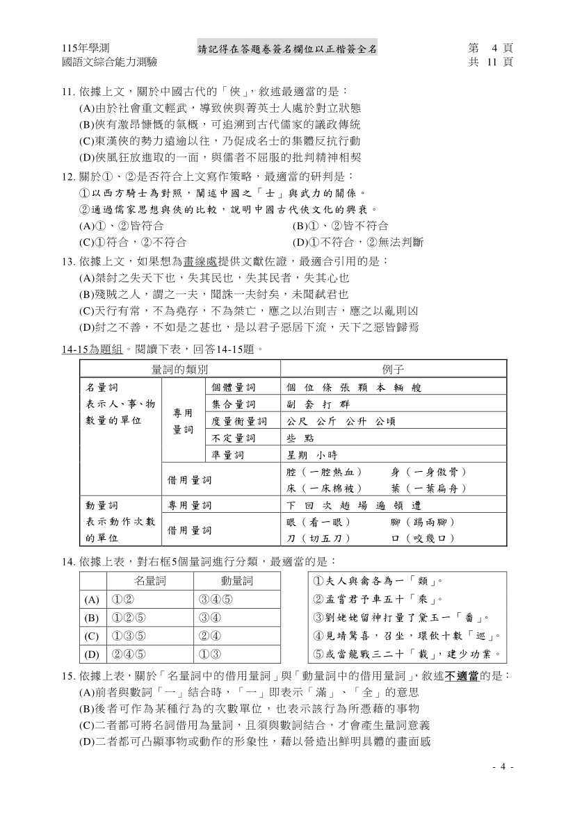 115學測國綜完整試題及解答