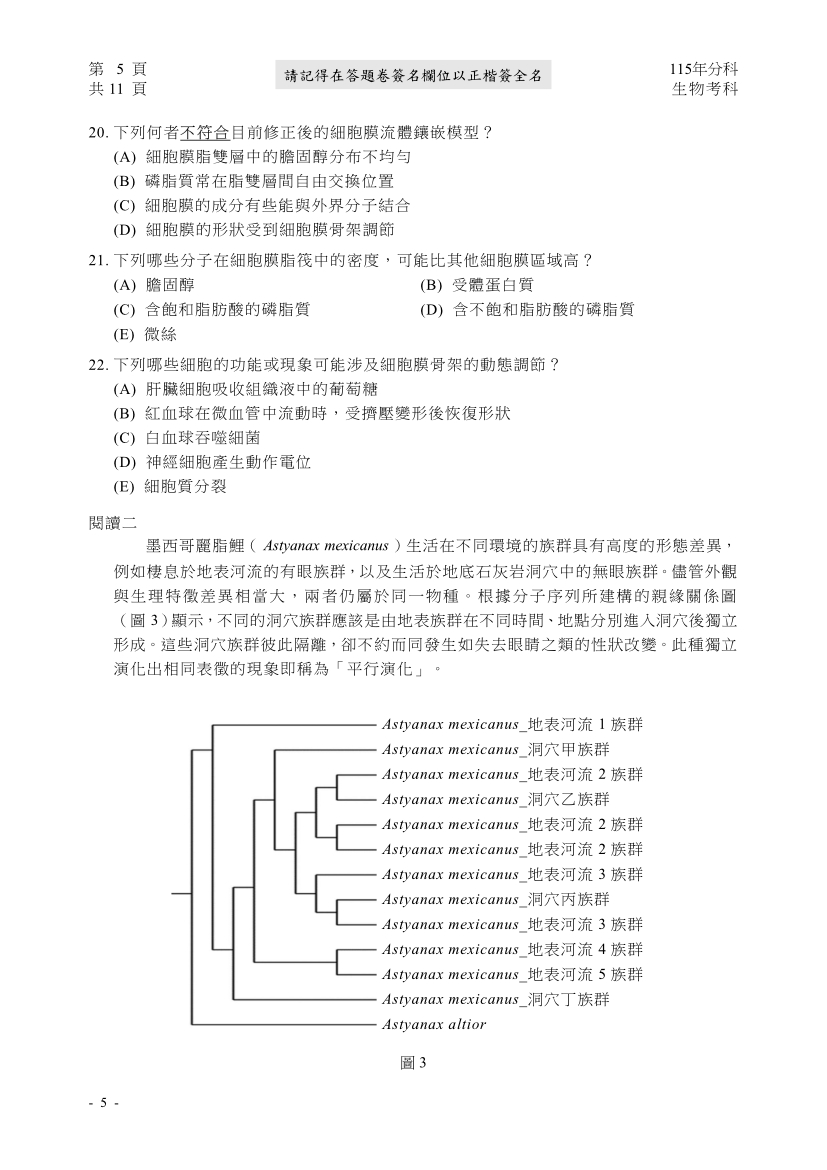 115分科測驗生物科試題與解答、115分科生物考科題目及答案